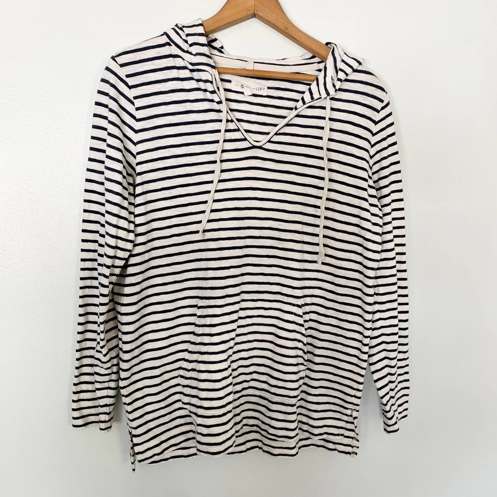 Lou & Grey Navy Blue Striped Hoodie Size Small